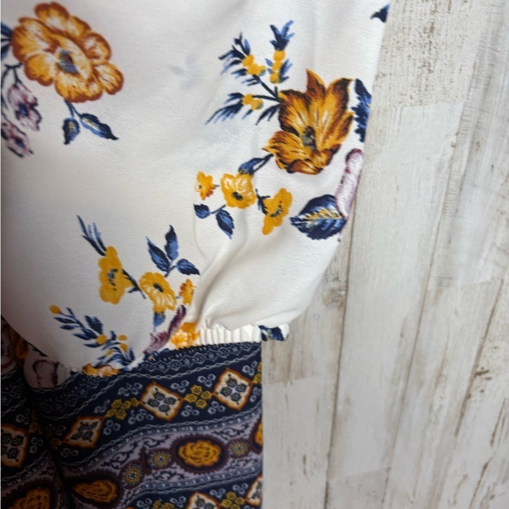 SIGNATURE STUDIO 2X Blue Tunic Top 3/4 Sleeve Length Boho Floral print - Picture 8 of 13
